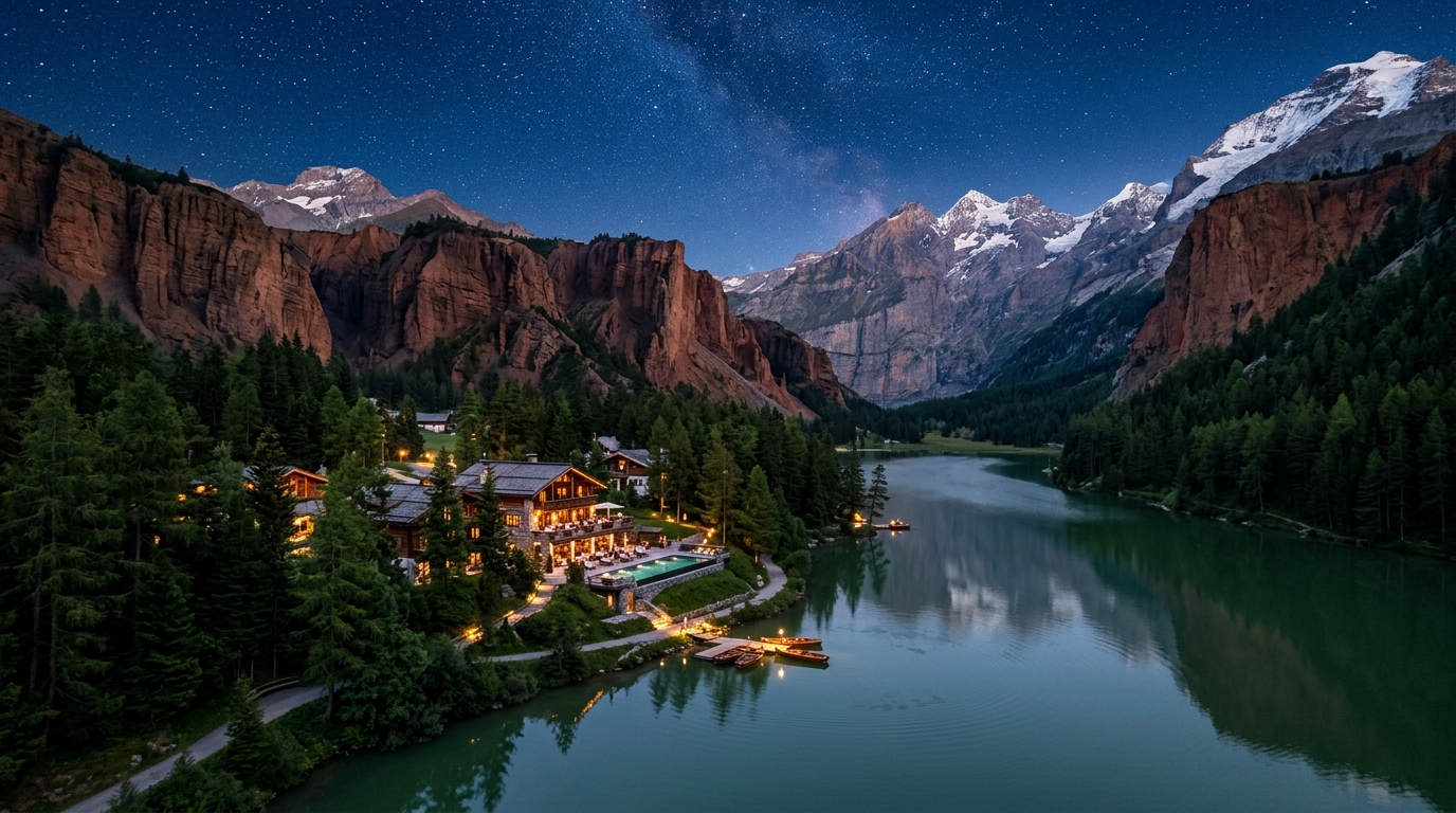 Halo international luxury lake and canyon landscape